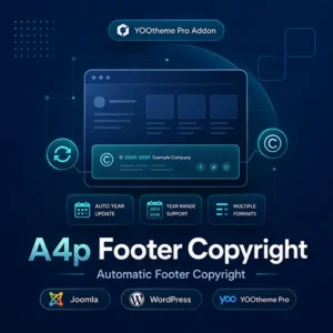 A4p Footer Copyright Addon for YOOtheme Pro with automatic footer copyright notice for Joomla and WordPress