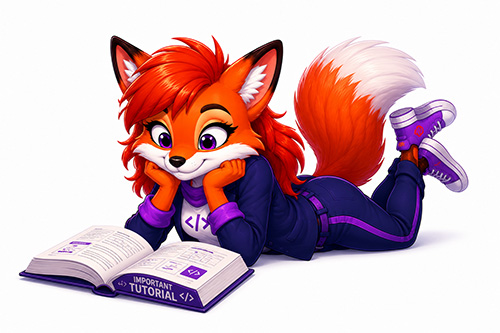 Ava Fox is lying on her stomach and reading a tutorial that is lying on the floor in front of her.