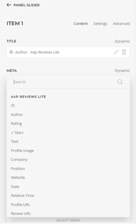 Map Google review fields from A4p Reviews Lite to a YOOtheme Pro Panel Slider
