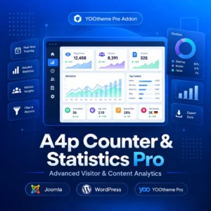 Black icon for A4p Counter & Statistics Pro showing a bar chart, trend line and PRO badge
