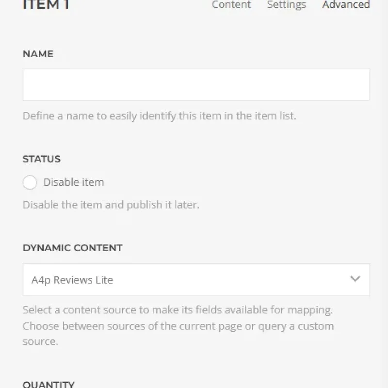 Select A4p Reviews Lite as a YOOtheme Pro Dynamic Content source for a Panel Slider